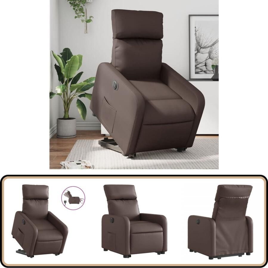 VidaXL Elektrische Sta-op-Stoel Kunstleer Bruin Elektrische Sta-op-stoel Sta-opstoel Loungestoel Fauteuils Ergonomische Stoel