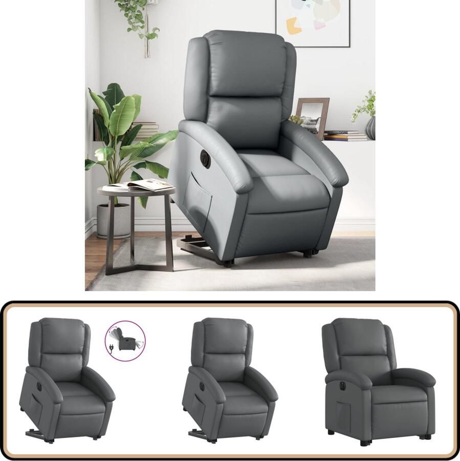 VidaXL Elektrische Sta-op-stoel Kunstleer Grijs Elektrische Sta-op-stoel Sta-opstoel Rolstoelhoogte Ergonomische Stoel Comfortstoel