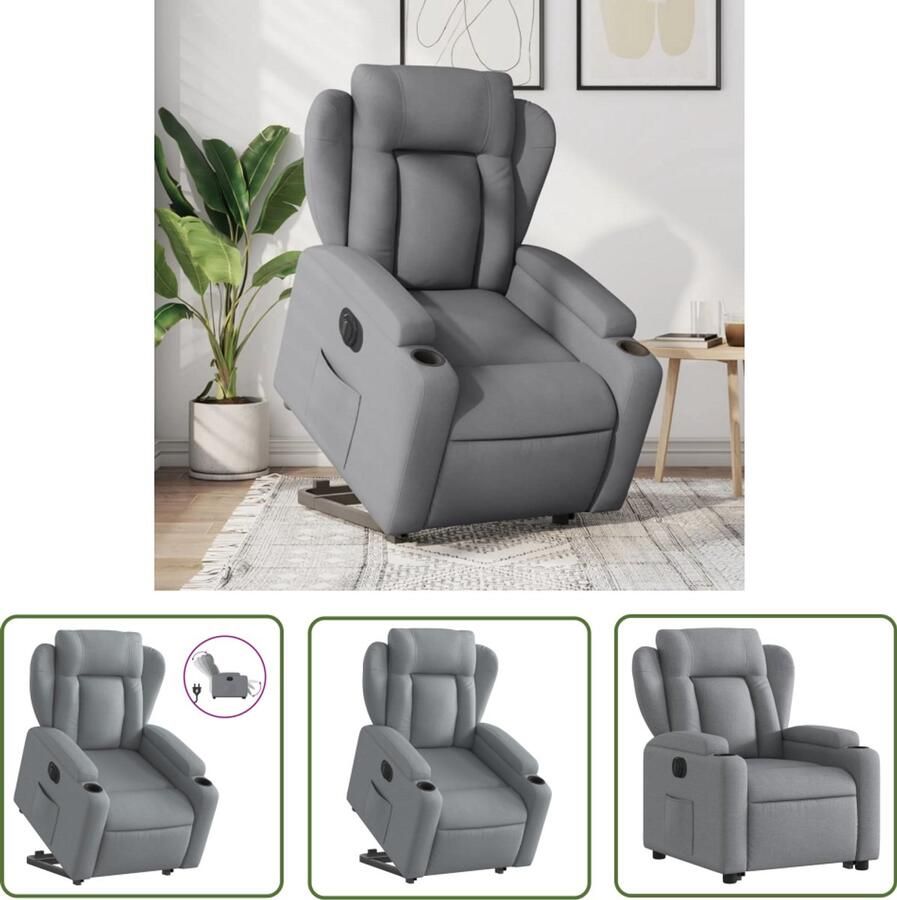 The Living Store Sta-op-stoel elektrisch verstelbaar stof lichtgrijs Elektrische Sta-op-stoel Sta-opstoel Ergonomische Stoel Luxe Fauteuil Elektrische Bediening