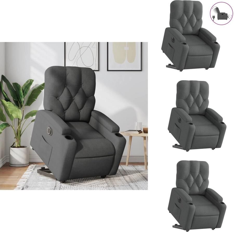 VidaXL Elektrische Sta-opstoel Elektrische Sta-opstoelen Sta-opstoel Staopstoel Sta-op-stoel elektrisch verstelbaar stof donkergrijs