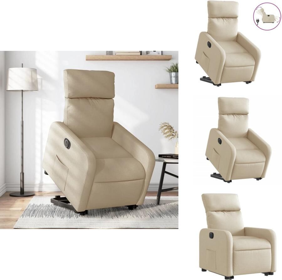 VidaXL Elektrische Sta-opstoel Elektrische Sta-opstoelen Sta-opstoel Staopstoel Sta-op-stoel elektrisch verstelbaar stof crèmekleurig