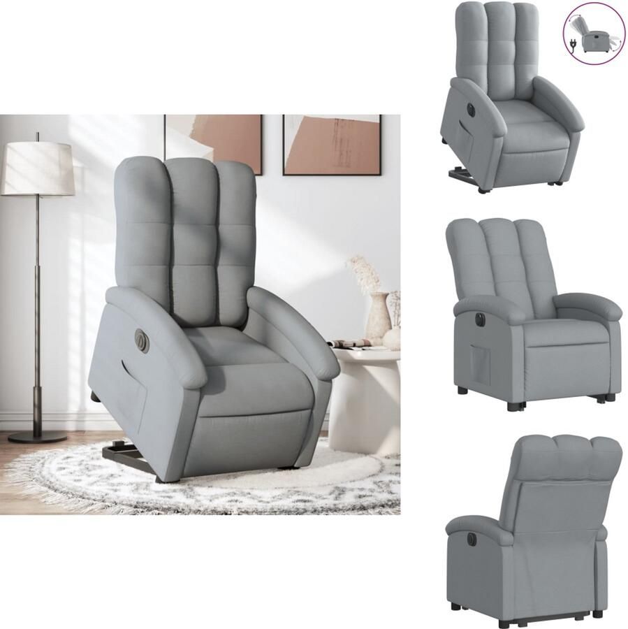 VidaXL Elektrische Sta-opstoel Elektrische Sta-opstoelen Sta-opstoel Staopstoel Sta-op-stoel elektrisch verstelbaar stof lichtgrijs