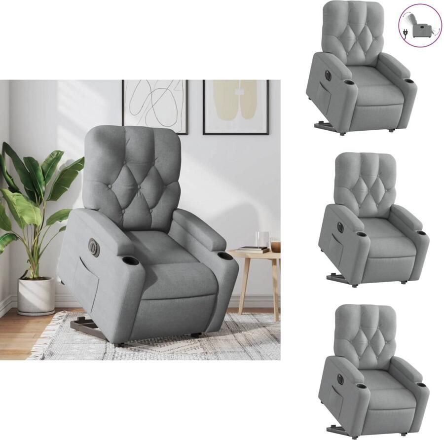 VidaXL Elektrische Sta-opstoel Elektrische Sta-opstoelen Sta-opstoel Staopstoel Sta-op-stoel elektrisch verstelbaar stof lichtgrijs