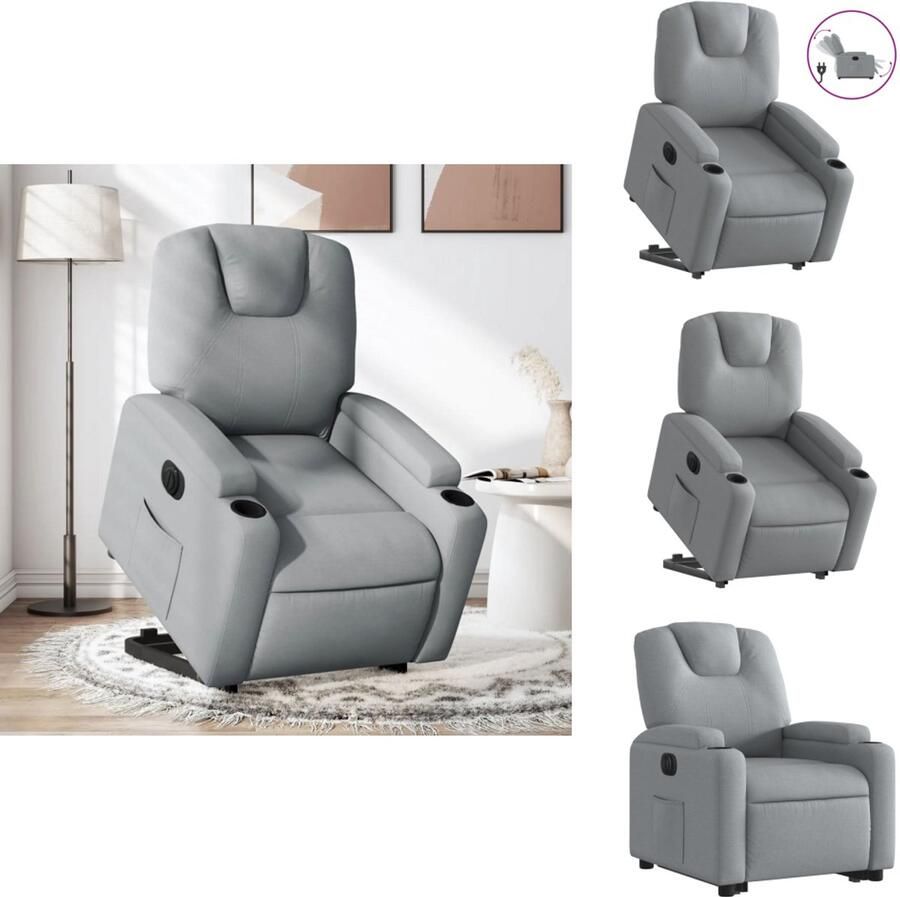 VidaXL Elektrische Sta-opstoel Elektrische Sta-opstoelen Sta-opstoel Staopstoel Sta-op-stoel elektrisch verstelbaar stof lichtgrijs