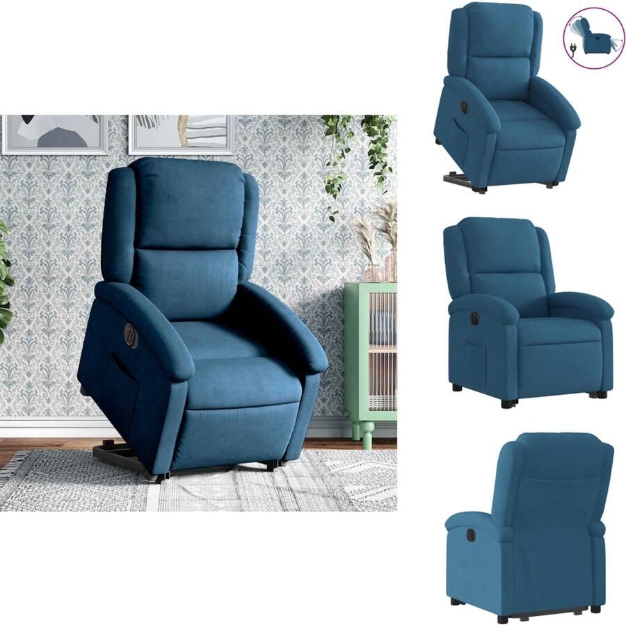 VidaXL Elektrische Sta-opstoel Elektrische Sta-opstoelen Sta-opstoel Staopstoel Sta-op-stoel elektrisch verstelbaar fluweel blauw