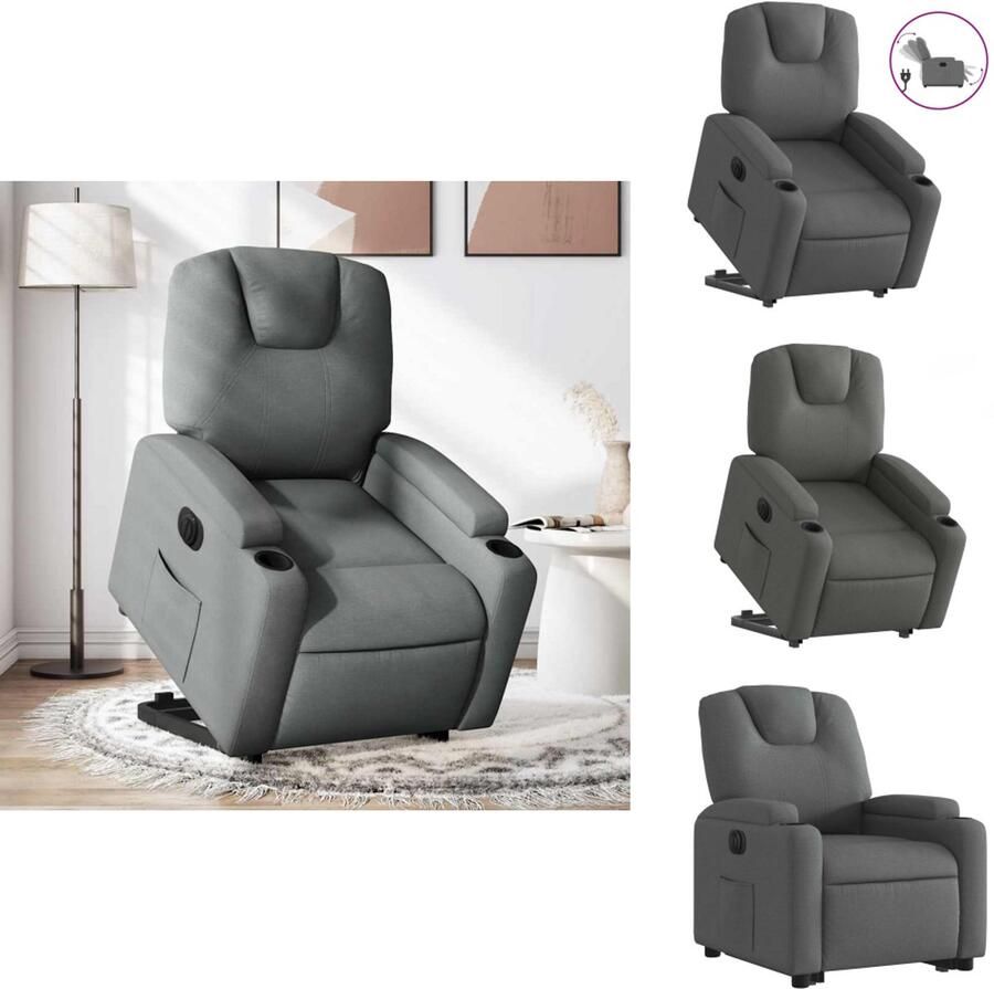 VidaXL Elektrische Sta-opstoel Elektrische Sta-opstoelen Sta-opstoel Staopstoel Sta-op-stoel elektrisch verstelbaar stof donkergrijs