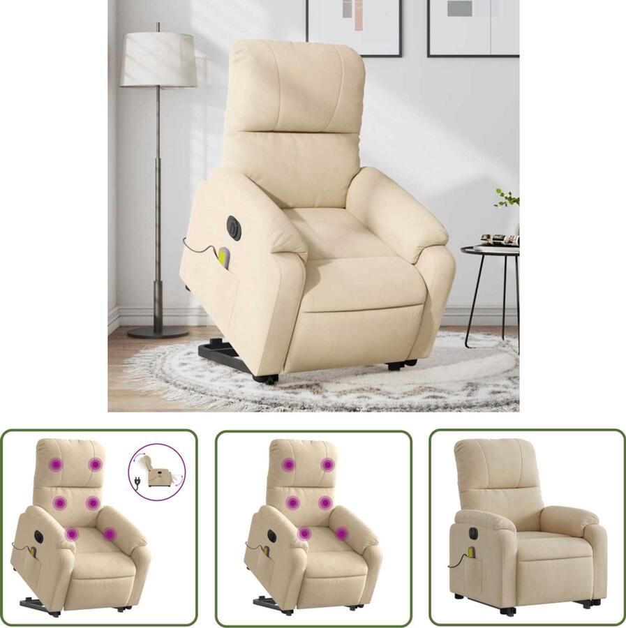 VidaXL Elektrische Stoel Sta-op Massagestoel Sta-op-massagestoel elektrisch microvezelstof crèmekleurig Massagefauteuil Relaxstoel Ergonomische Stoel