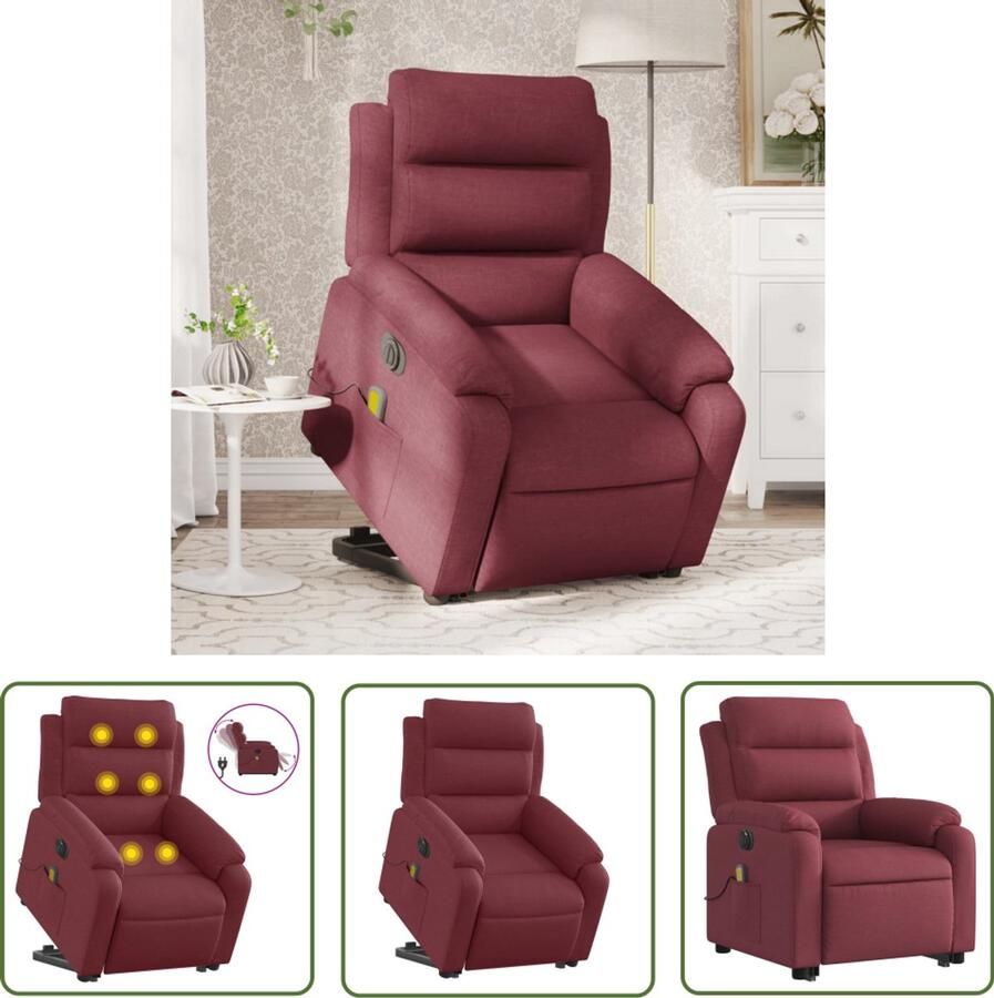 VidaXL Elektrische Stoel Sta-op Massagestoel Sta-op-massagestoel elektrisch verstelbaar stof wijnrood Massagerugstoel Fauteuil Met Massage Ergonomische Stoel