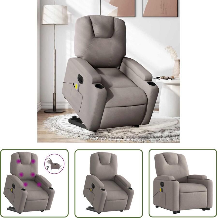 The Living Store Sta-op-massagestoel elektrisch verstelbaar stof taupe Elektrische Massagestoel Sta-opstoel Fauteuil Relaxstoelen Massageruimte