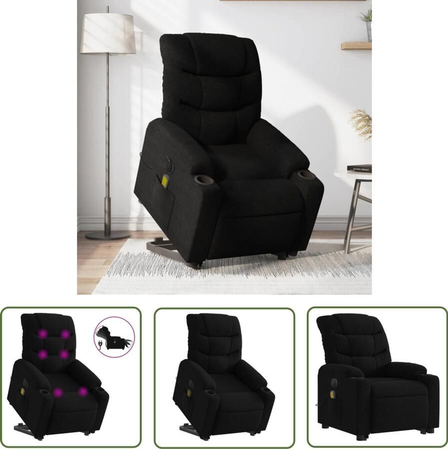 The Living Store Sta-op-massagestoel elektrisch verstelbaar stof zwart Elektrische Stoel Massagerstoel Sta Op Stoel Verstelbare Stoel Lounge Stoel