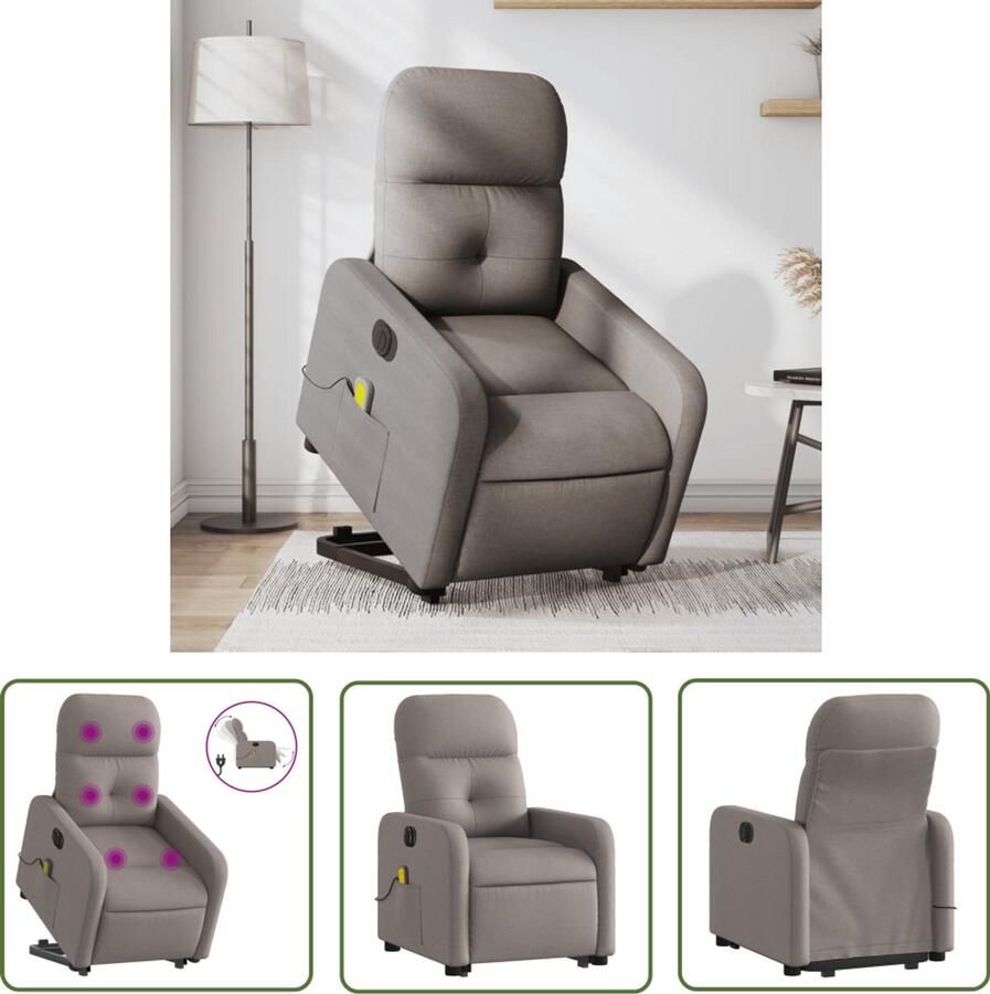 VidaXL Elektrische Stoel Sta Op Massagestoel Sta-op-massagestoel elektrisch verstelbaar stof taupe Massagerstoel Lounge Stoel Relaxfauteuil