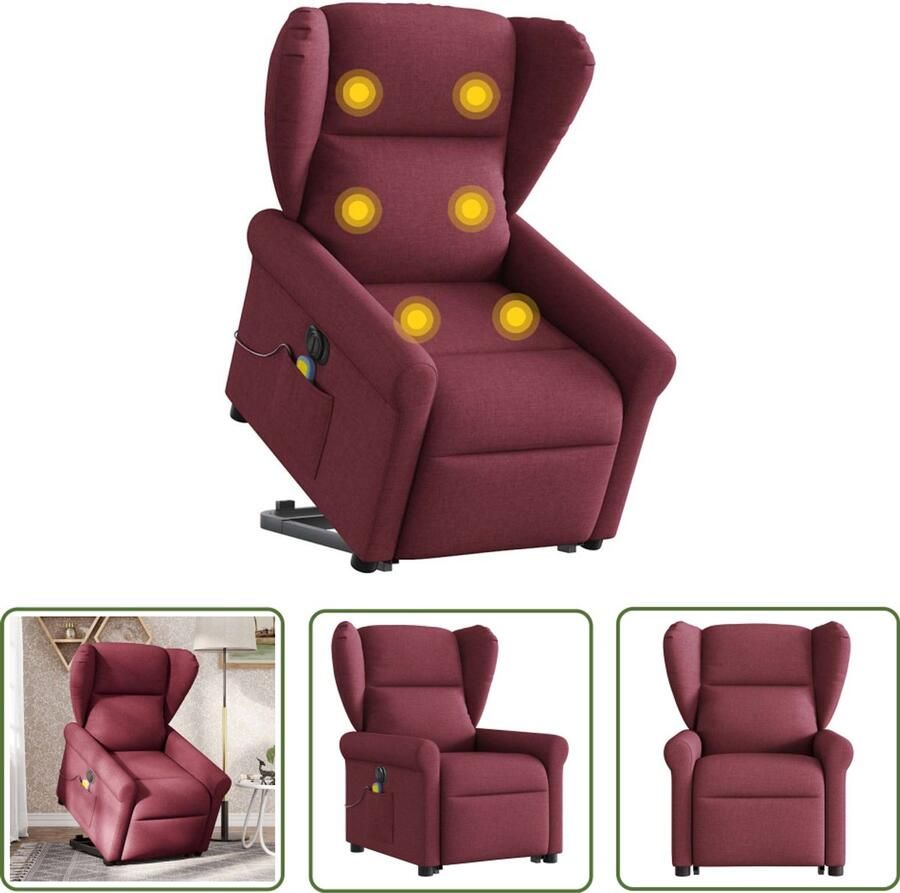 VidaXL Elektrische Stoel Sta-op Massagestoel Sta-op-massagestoel elektrisch verstelbaar stof wijnrood Massagestoel Ergonomische Stoel Lounge Stoel