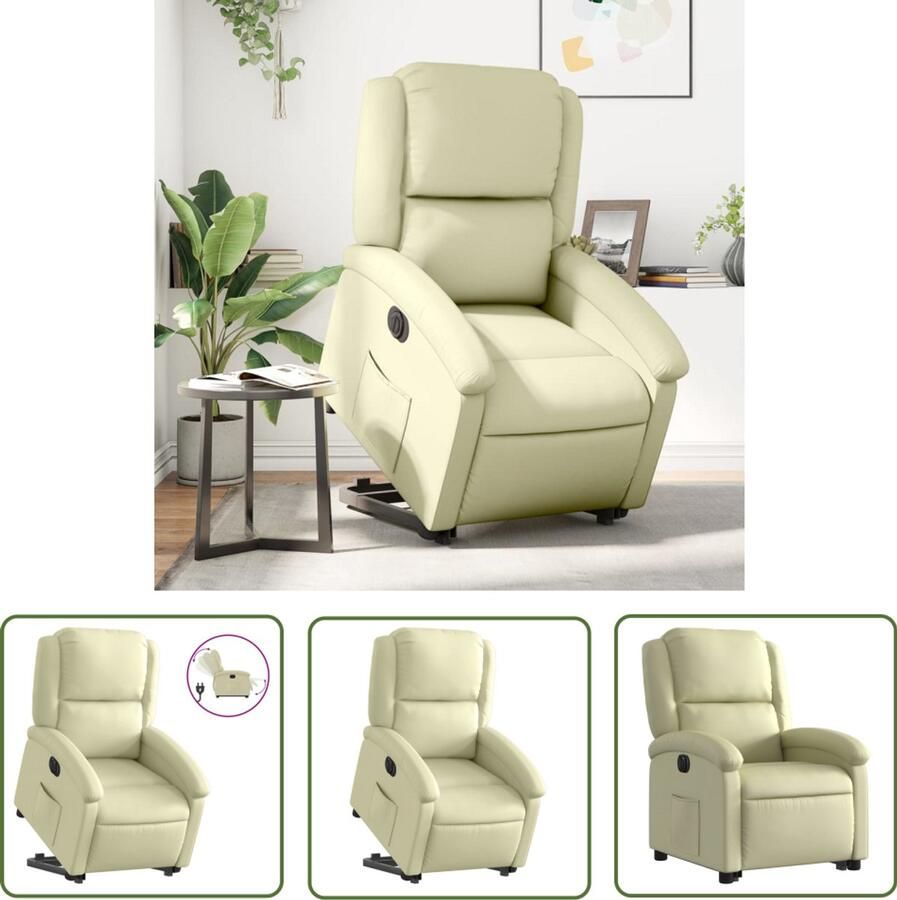 The Living Store Sta-op-stoel elektrisch echt leer crèmekleurig Elektrische Sta-op-stoel Sta-opstoel Leren Fauteuil Ergonomische Stoel Elektrische Verstelbare Stoel