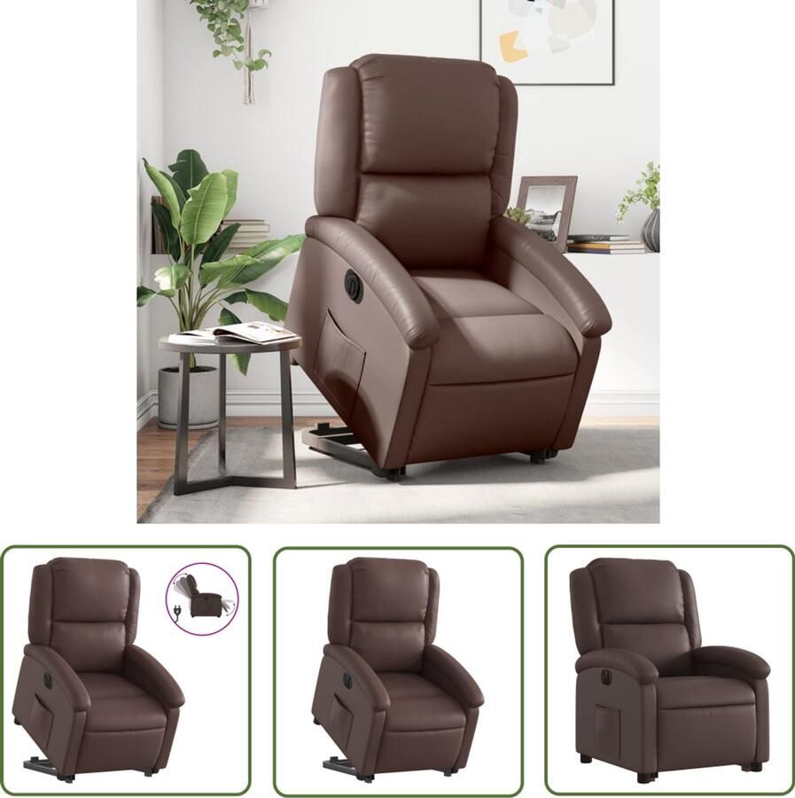 VidaXL Elektrische Stoel Sta-op-stoel elektrisch kunstleer bruin Loungestoel Fauteuils Kunstleder
