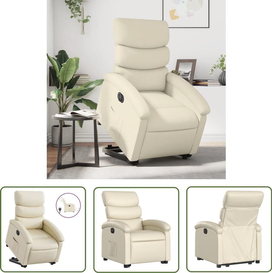 VidaXL Sta-op-stoel elektrisch kunstleer crèmekleurig Sta-op-stoel Elektrische Stoel Fauteuil Kunstleder Creme Kleur