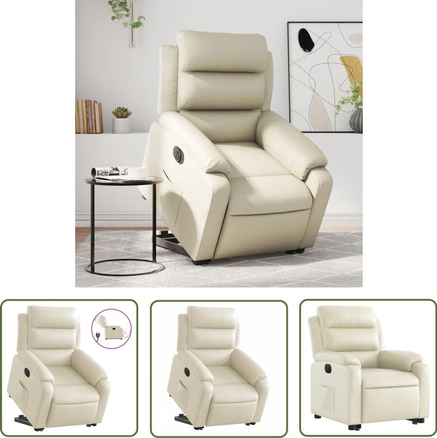 The Living Store Sta-op-stoel elektrisch kunstleer crèmekleurig Elektrische Sta-op-stoel Sta-op-fauteuil Rolstoelhoogte Rijsthoek Comfortstoel