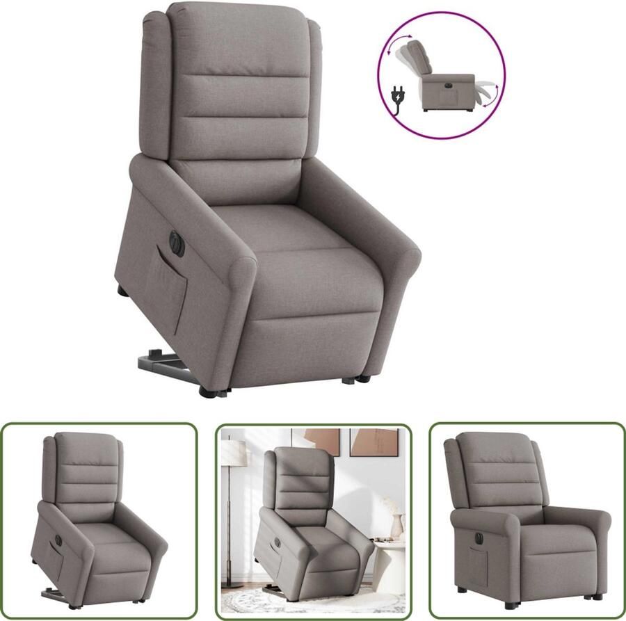 VidaXL Elektrische Stoel Sta-op-stoel elektrisch verstelbaar stof taupe Fauteuils Ergonomische Stoel Seniorsstoel