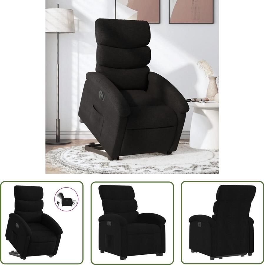 The Living Store Sta-op-stoel elektrisch verstelbaar stof zwart Elektrische Sta-op-stoel Sta-opstoel Ergonomische Stoel Luxe Fauteuil Comfortabele Stoel
