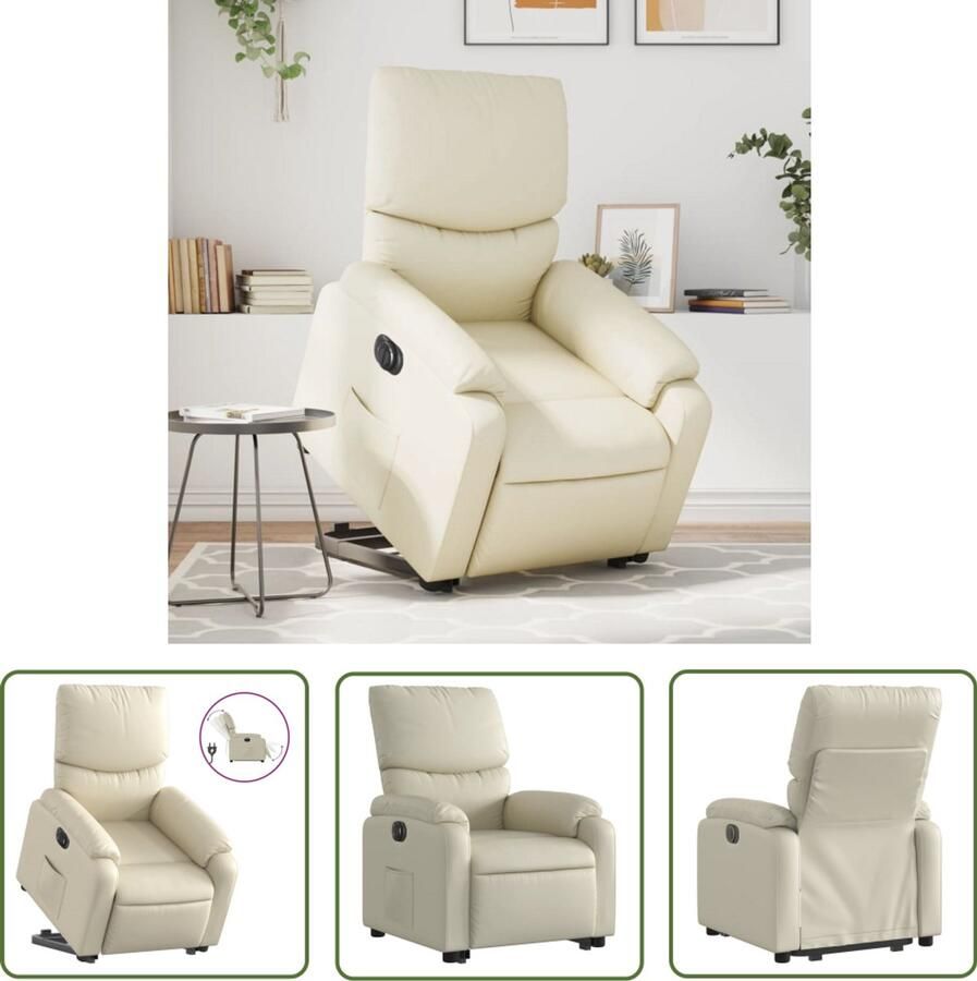 The Living Store Sta-op-stoel elektrisch kunstleer crèmekleurig Elektrische Sta-op-stoel Sta-opstoel Rolstoelen Verrijdbaar Meubilair Fauteuils