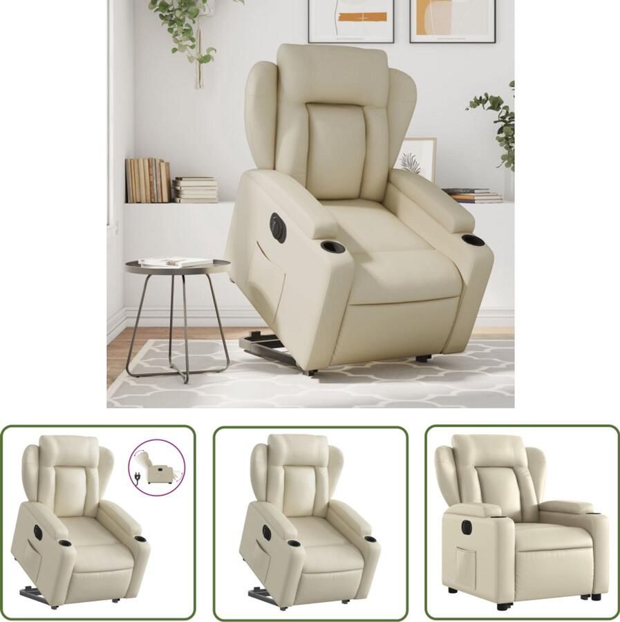 The Living Store Sta-op-stoel elektrisch kunstleer crèmekleurig Elektrische Sta-op-stoel Sta-op-fauteuil Elektrische Fauteuil Comfortstoelen Rolstoel Alternatief