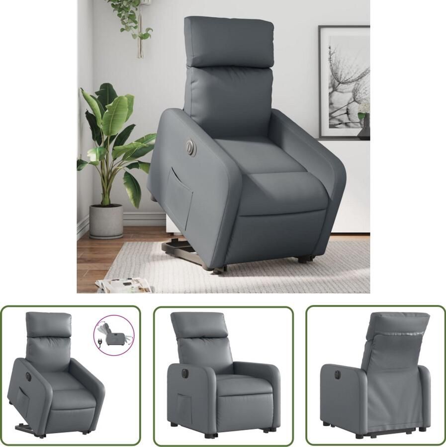 The Living Store Sta-op-stoel elektrisch kunstleer grijs Elektrische Sta-op-stoel Sta-opstoel Loungestoel Fauteuils Ergonomische Stoel