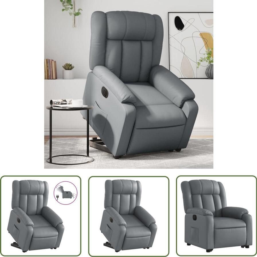 The Living Store Sta-op-stoel elektrisch kunstleer grijs Elektrische Sta-op-stoel Sta-opstoel Ergonomische Stoel Lounge Stoel Relaxfauteuil - Foto 2