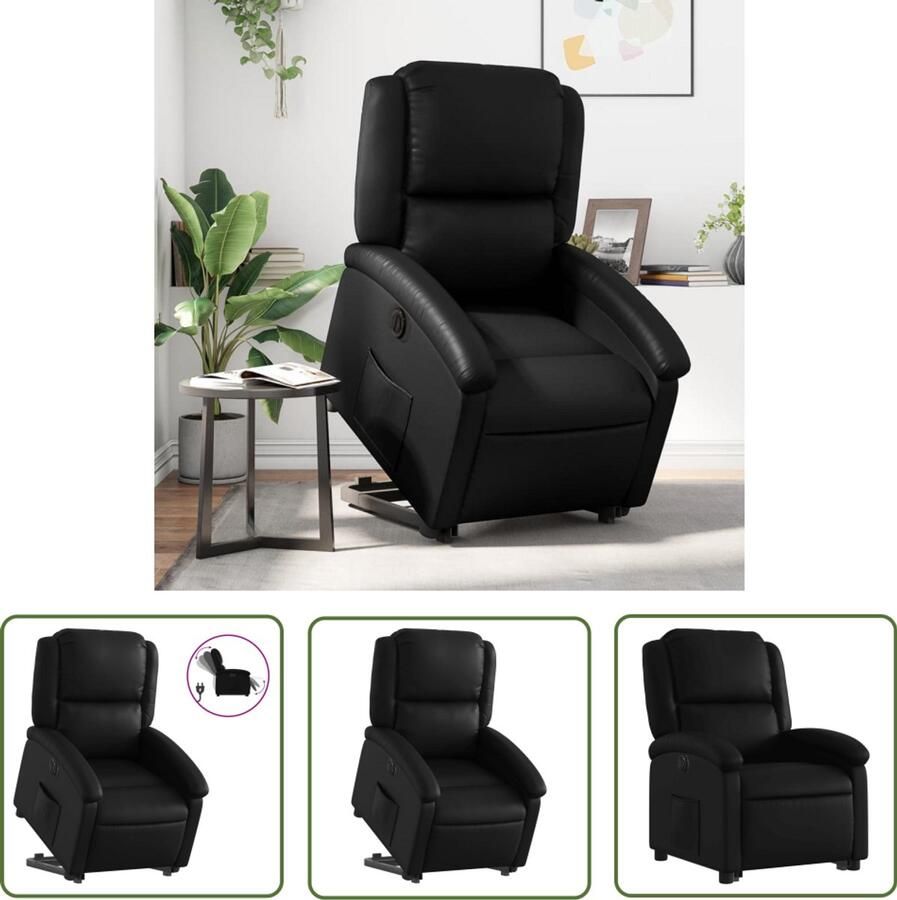 The Living Store Sta-op-stoel elektrisch kunstleer zwart Elektrische Sta-op-stoel Sta-op-fauteuil Verstelbare Stoel Ergonomische Stoel Kunstleder Stoel