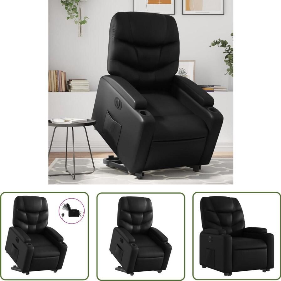 The Living Store Sta-op-stoel elektrisch kunstleer zwart Elektrische Sta-op-stoel Sta-opstoel Loungestoel Fauteuils Ergonomische Stoel