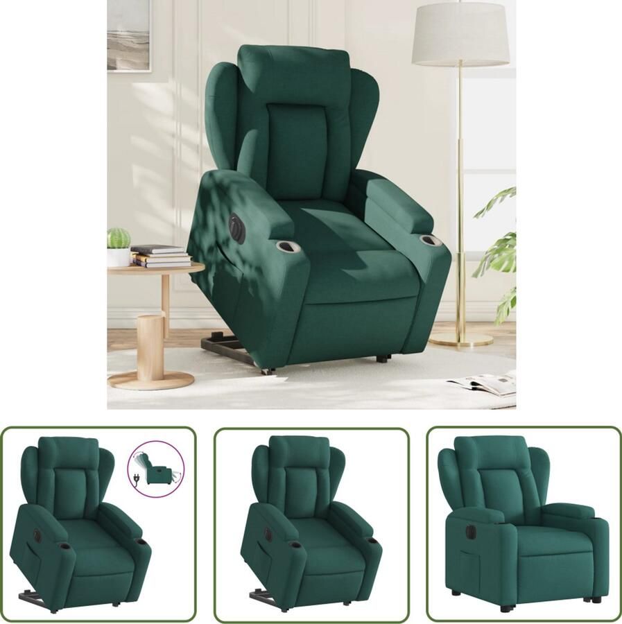 The Living Store Sta-op-stoel elektrisch stof donkergroen Elektrische Sta-op-stoel Sta-opstoel Rolstoelhoogte Ergonomische Stoel Comfortabele Stoel