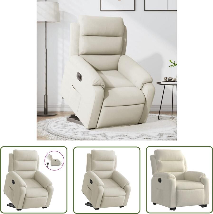 The Living Store Sta-op-stoel elektrisch verstelbaar fluweel crèmekleurig Elektrische Sta-op-stoel Sta-opstoel Ergonomische Stoel Comfortabele Stoel Fluweel Stoel