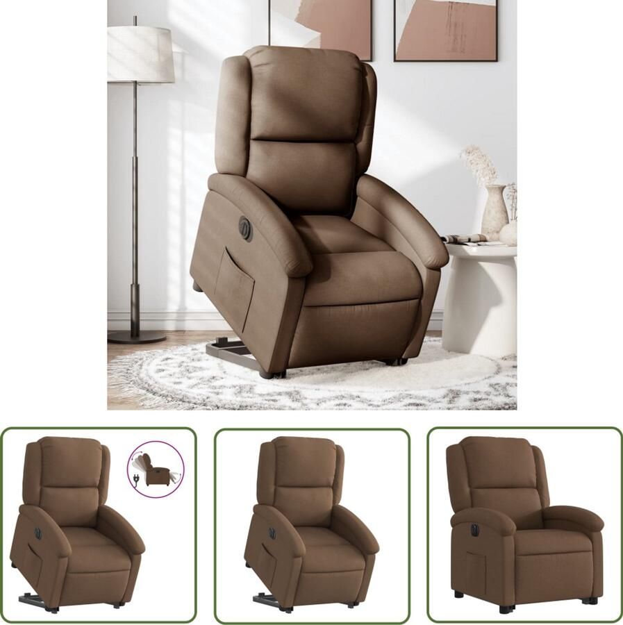 The Living Store Sta-op-stoel elektrisch verstelbaar stof bruin Elektrische Sta-op-stoel Sta-opstoel Fauteuils Ergonomische Stoel Seniorsstoel