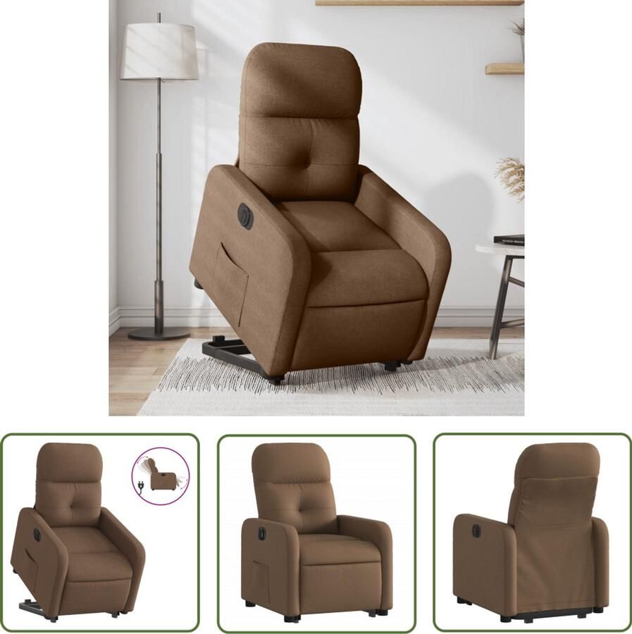 The Living Store Sta-op-stoel elektrisch verstelbaar stof bruin Elektrische Sta-op-stoel Sta-opstoel Fauteuil Verstelbare Stoel Zitcomfort