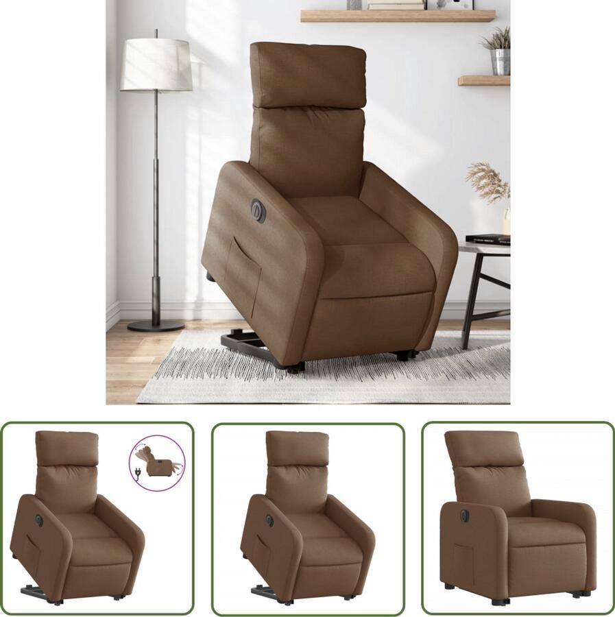The Living Store Sta-op-stoel elektrisch verstelbaar stof bruin Elektrische Sta-op-stoel Sta-opstoel Rolstoelhoogte Ergonomische Stoel Luxe Fauteuil