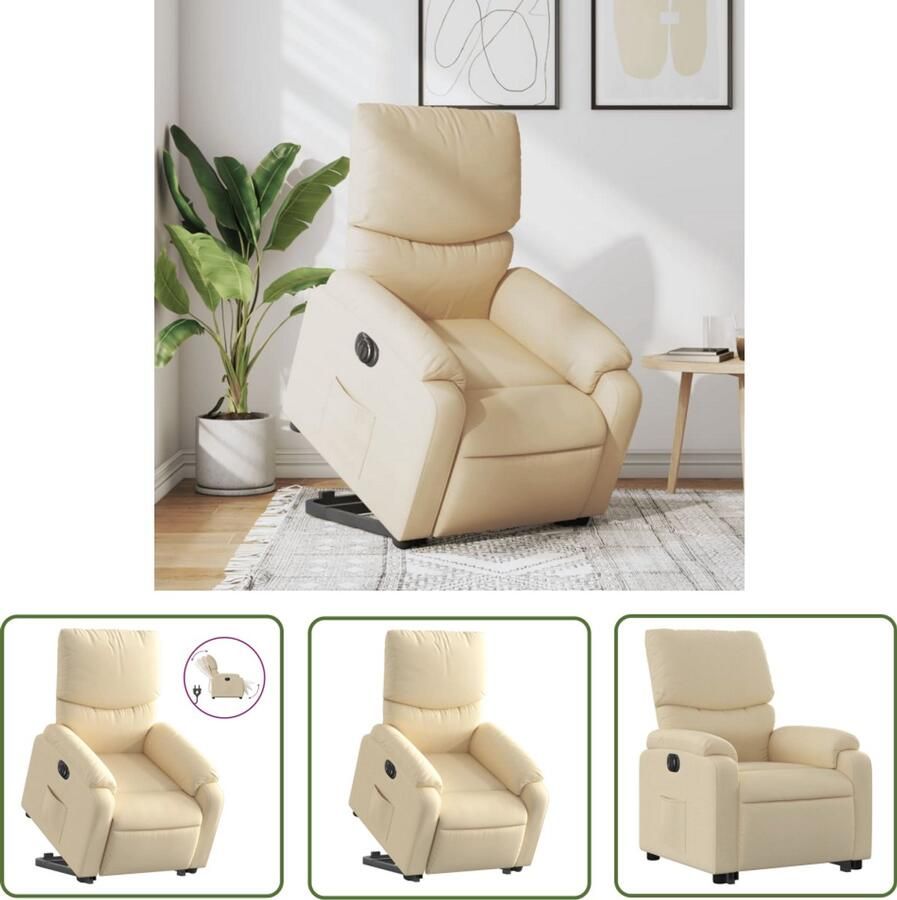 The Living Store Sta-op-stoel elektrisch verstelbaar stof crèmekleurig Elektrische Sta-op-stoel Sta-opstoel Ergonomische Stoel Fauteuils Relaxfauteuil