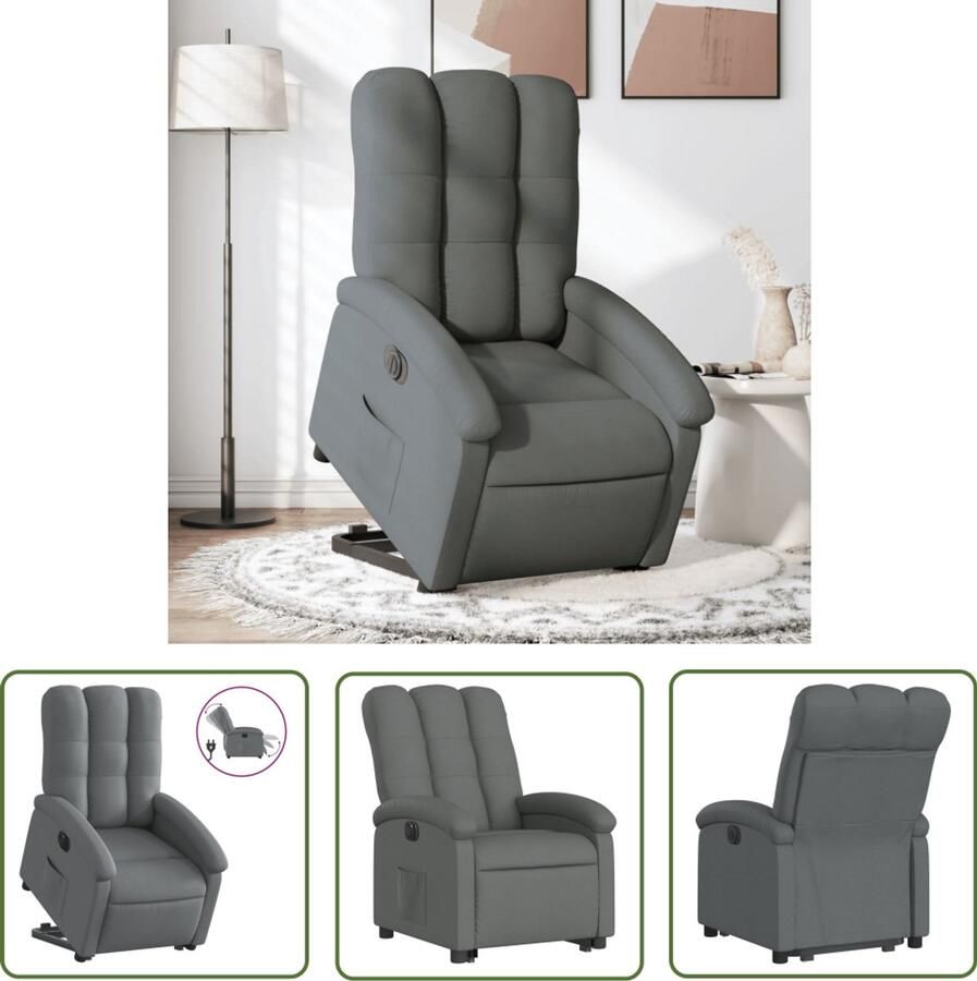 The Living Store Sta-op-stoel elektrisch verstelbaar stof donkergrijs Elektrische Sta-op-stoel Sta-op-fauteuil Ergonomische Stoel Luxe Fauteuil Zitzak