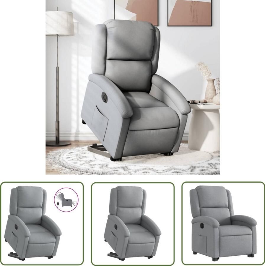 The Living Store Sta-op-stoel elektrisch verstelbaar stof lichtgrijs Elektrische Sta-op-stoel Sta-op-fauteuil Ergonomische Stoel Luxe Fauteuil Zitzak