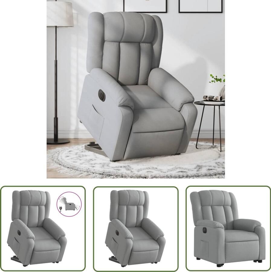 The Living Store Sta-op-stoel elektrisch verstelbaar stof lichtgrijs Elektrische Sta-op-stoel Sta-opstoel Verstelbare Fauteuil Fauteuils Comfortstoelen