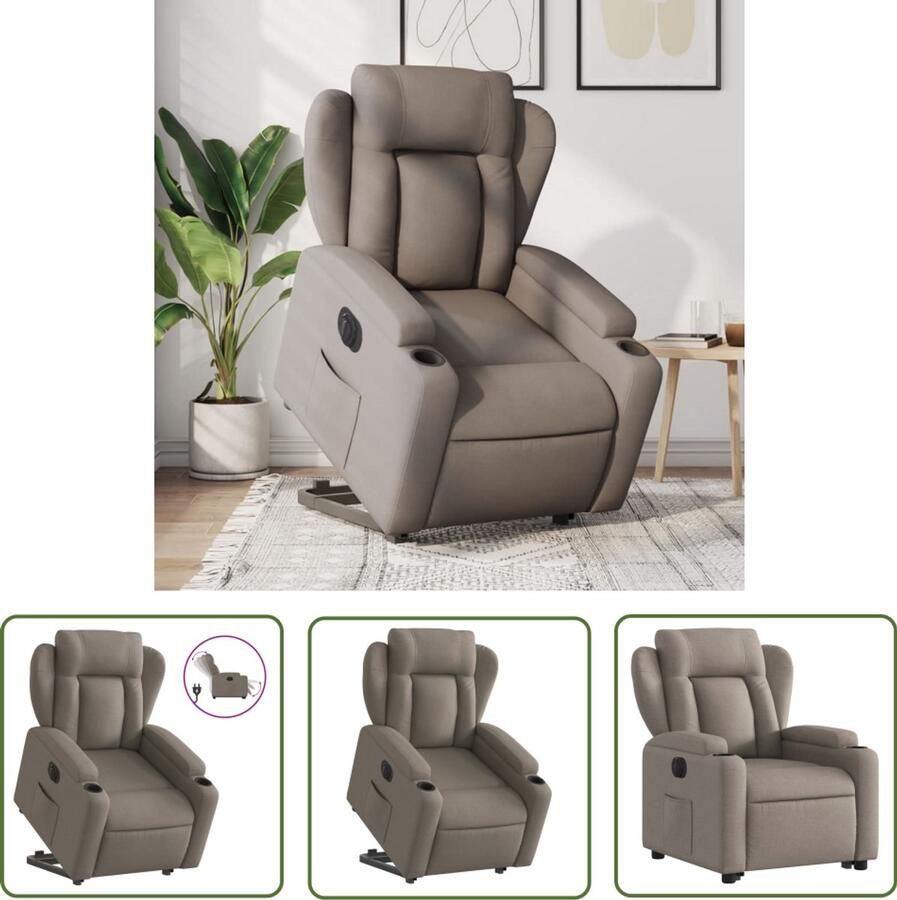 The Living Store Sta-op-stoel elektrisch verstelbaar stof taupe Elektrische Sta-op-stoel Sta-opstoel Fauteuils Elektrische Fauteuil Seniors Meubilair