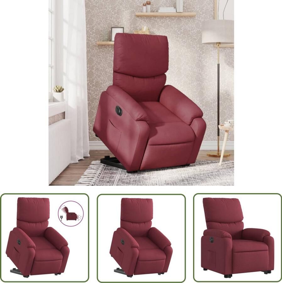 The Living Store Sta-op-stoel elektrisch verstelbaar stof wijnrood Elektrische Sta-op-stoel Sta-op-fauteuil Ergonomische Stoel Luxe Fauteuil Draagbare Stoel