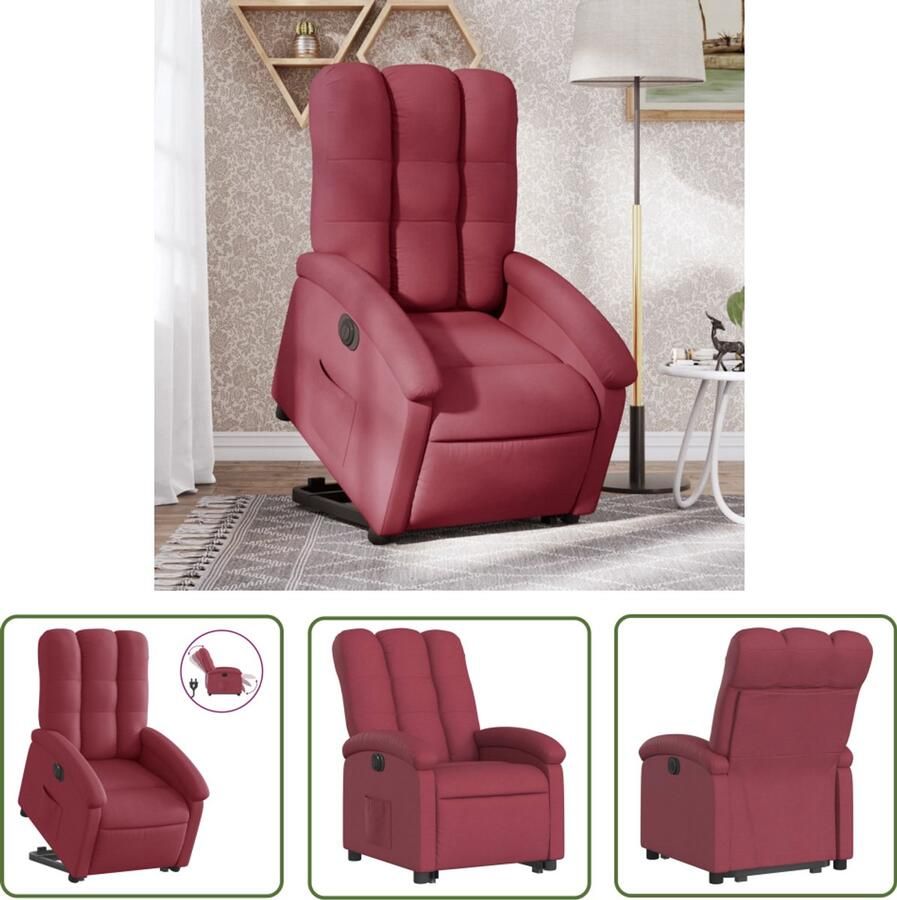 The Living Store Sta-op-stoel elektrisch verstelbaar stof wijnrood Elektrische Sta-op-stoel Sta-opstoel Fauteuils Ergonomische Stoel Lounge Stoel