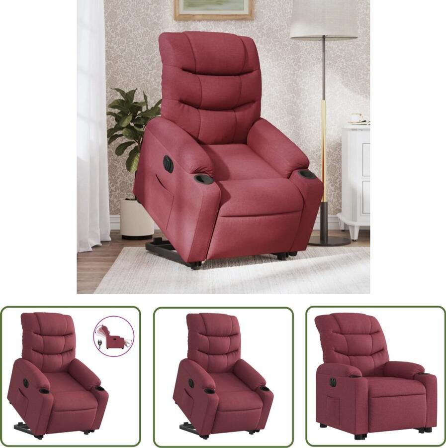 The Living Store Sta-op-stoel elektrisch verstelbaar stof wijnrood Elektrische Sta-op-stoel Sta-opstoel Fauteuils Ergonomische Stoel Luxe Stoel
