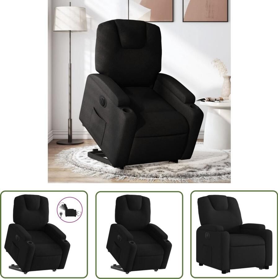 The Living Store Sta-op-stoel elektrisch verstelbaar stof zwart Elektrische Sta-op-stoel Sta-opstoel Fauteuil Verstelbare Stoel Comfortstoelen