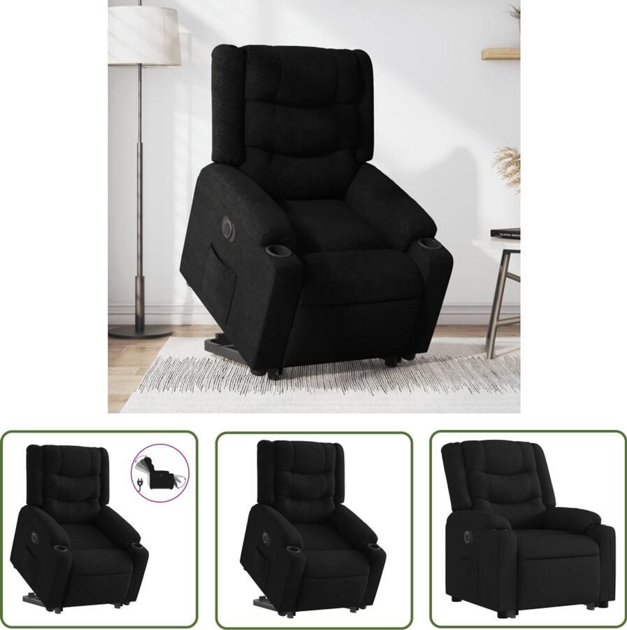 The Living Store Sta-op-stoel elektrisch verstelbaar stof zwart Elektrische Sta-op-stoel Sta-opstoel Rolstoelhoogte Ergonomische Stoel Luxe Fauteuil