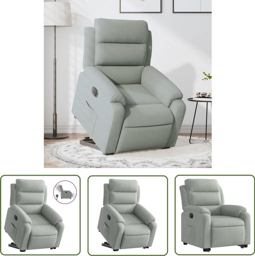 The Living Store Sta-opstoel elektrisch verstelbaar fluweel lichtgrijs Elektrische Sta-op-stoel Sta-opstoel Fauteuils Ergonomische Stoel Comfortstoelen