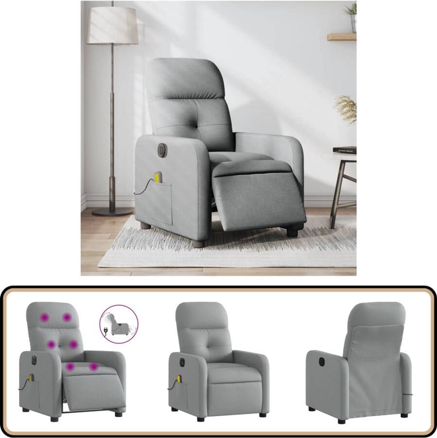 VidaXL Elektrische Stoffen Massagestoel Lichtgrijs Elektrische Massagestoel Massagefauteuil Comfortabele Stoel Relaxstoel Loungestoel