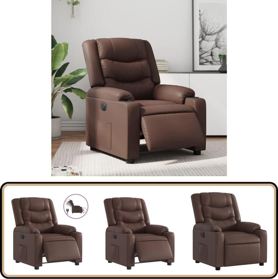 VidaXL Elektrische Verstelbare Fauteuil Bruin Elektrische Fauteuil Loungestoel Fauteuil Bruin Elektrische Verstelbare Stoel Lederlook Fauteuil