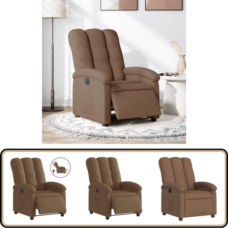 VidaXL Elektrische Verstelbare Fauteuil Bruin Elektrische Fauteuil Loungestoel Fauteuils Lederlook Ergonomische Stoel