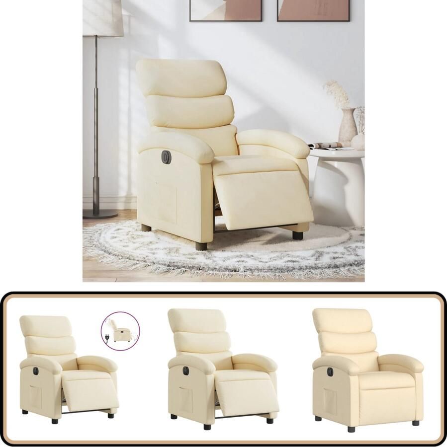 VidaXL Elektrische Verstelbare Fauteuil Crème Elektrische Fauteuil Lounge Stoel Loungestoel Verstelbare Stoel Fauteuils