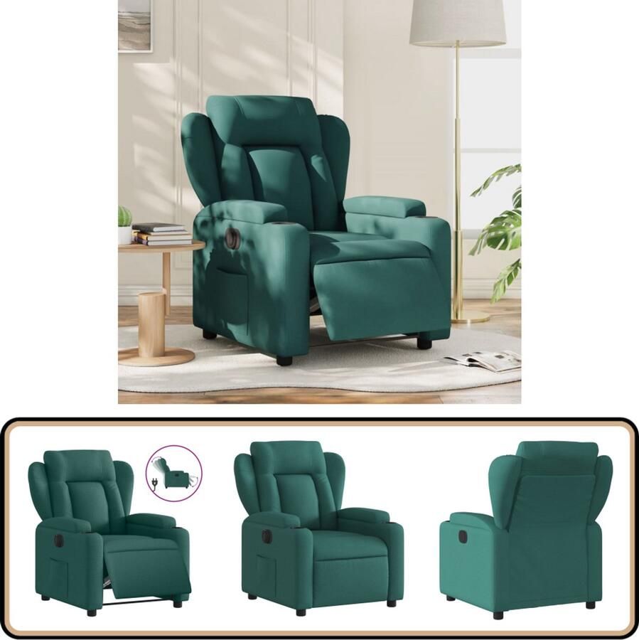 VidaXL Elektrische Verstelbare Fauteuil Donkergroen Elektrische Fauteuil Loungestoel Relaxfauteuil Verstelbare Fauteuil Lederlook