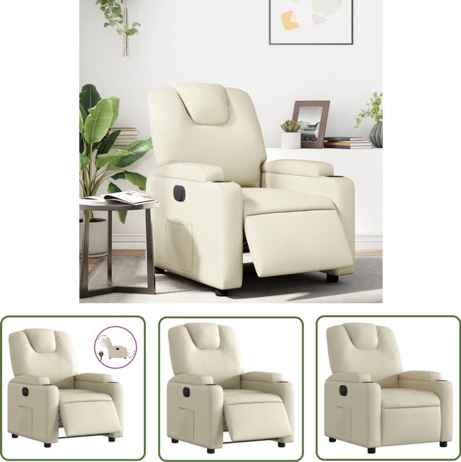 The Living Store Fauteuil elektrisch verstelbaar kunstleer crèmekleurig Elektrische Fauteuil Loungestoel Elektrische Verstelbare Stoel Lederlook Fauteuil Relaxfauteuil